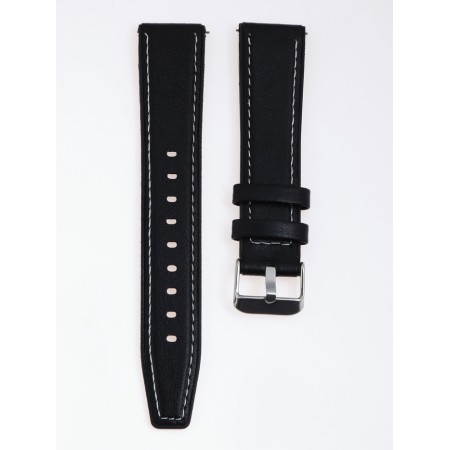 Watch strap with fast-removable hairpins, 20 mm, eco-leather, L-22 cm, black-1