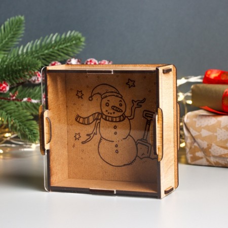 New Year's piggy bank with acrylic "Snowman" 12x12x4 cm-2