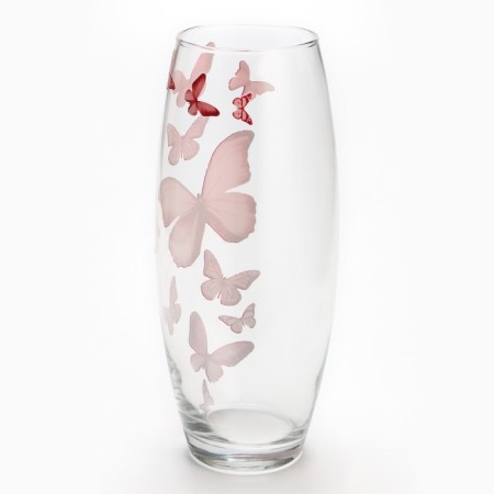 Vase for flowers "Butterflies" glass, transparent, 26 cm.-1
