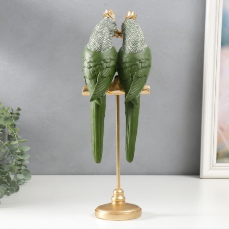 Polystone souvenir "Two green parrots on a bit" 26x10x12 cm-2