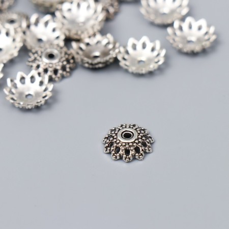 Decor hat for beads Metal "Flower of balls" silver G040B599 set 30 pcs 1.2x1.2 cm
