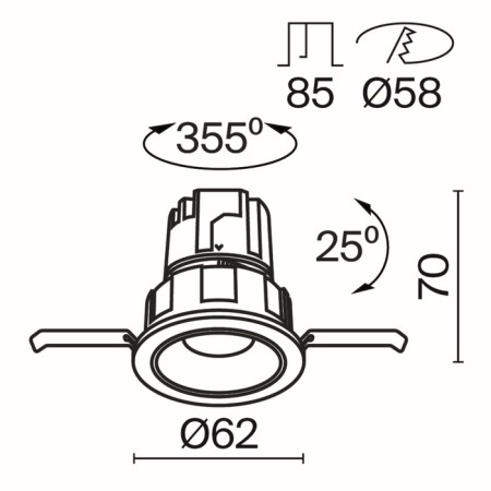 Lamp built-in Technical DL057-7W4K-B, 7W, 6.2x6.2x7 cm, LED, 440LM, 4000K, Black Color Black-7