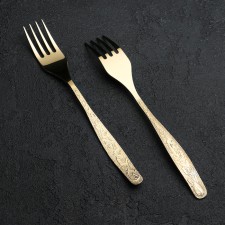 Dessert fork “Uralochka”, length = 17.5 cm, thickness = 2 mm, with decorative coating, gold color