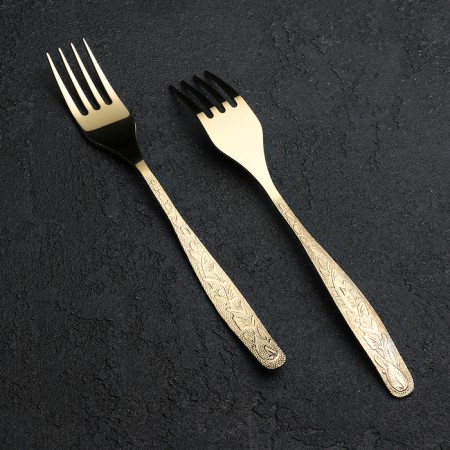 Dessert fork “Uralochka”, length = 17.5 cm, thickness = 2 mm, with decorative coating, gold color