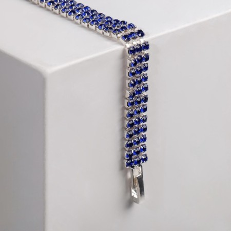 Bracelet with rhinestones "shine" three rows, blue color in silver, 18 cm-3