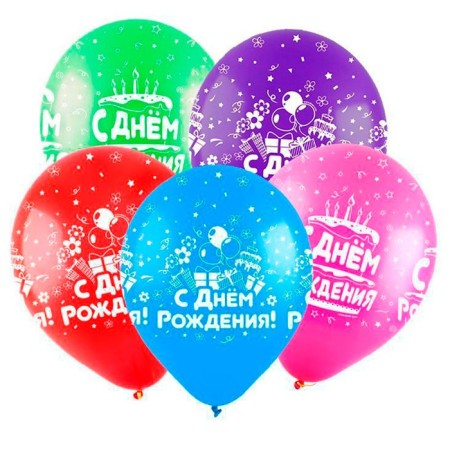 Shar Latex 12 "Happy Birthday Mix, Assorted, Pastel, 5 tbsp., Stick 50 pcs.