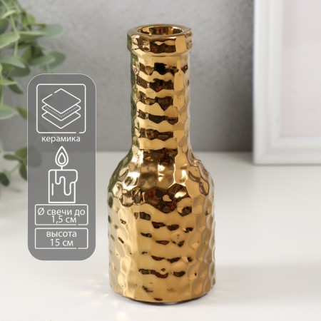 Ceramics candlestick per 1 candle "bottle" d = 1.5 cm gold 6x6x15 cm