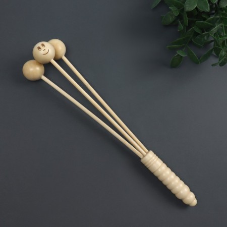 Anti -cellulite massage, 32.5 × 7 cm, 3 balls, wooden-2