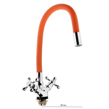 Kitchen mixer Zein Z2107, two -wound, silicone spout, orange/chromium-3