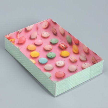 Confectionery packaging, Makarun with PVC lid, Makaruns, 18 x 12 x 3.5 cm