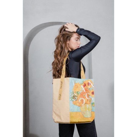 Vangog Flower-shoper bag without lightning with lining, beige color-6