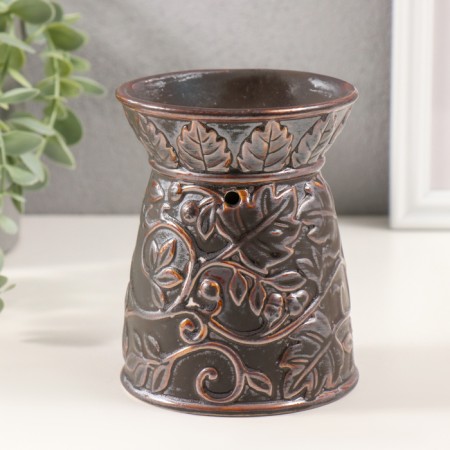 Aroma lamp ceramics "plant pattern" dark brown 9.5x9.5x12 cm
