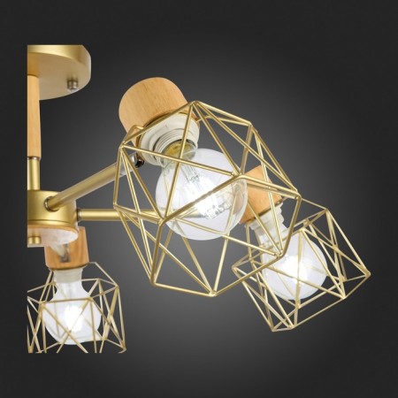 Ceiling EVOLUCE lamp. Sle110402-05. Stelitto. 5x40 watts, E27, 68x68x35 cm, golden color, light wood-16