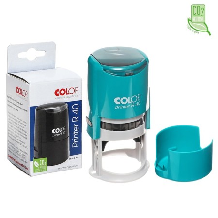 Equipment for round printing automatic Colop Printer R40, diameter 41.5 mm, with a lid, turquoise housing