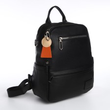 City backpack on lightning, from artificial leather, black color
