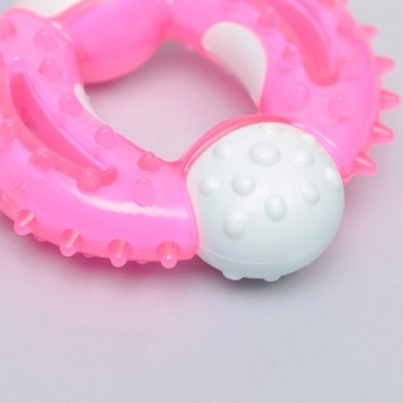 Two -layer toy (hard and soft plastic) "ring with spikes", 10 cm, pink-3