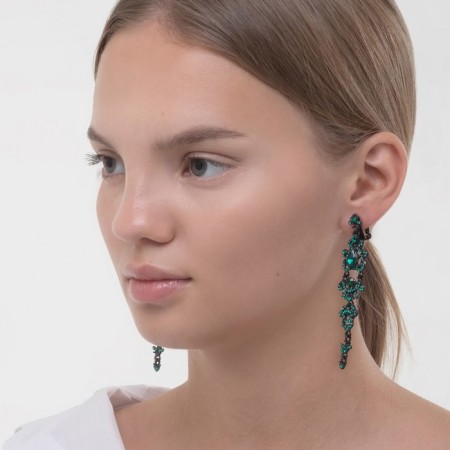 Clips "openwork" drops with curls, emerald color in ferrous metal-3