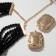 Set 2 items; Earrings, necklace "luxury" large stone, black color in gold, 42 cm