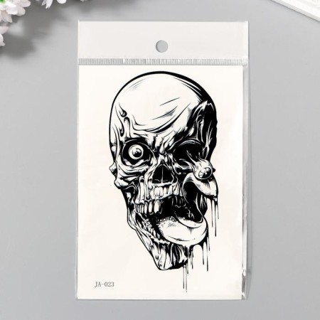 Tattoo on the body black "decaying skull" 15x10.5 cm-2