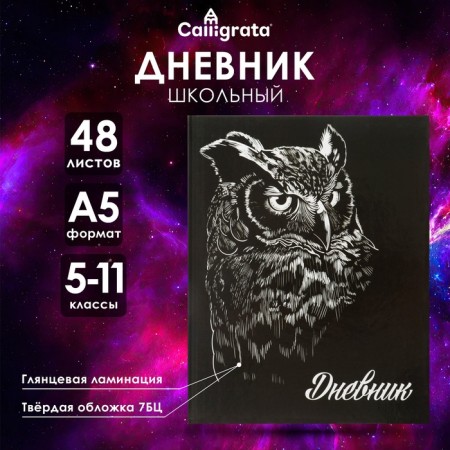 Diary for grades 5-11, "owl", solid cover 7BC, glossy lamination, 48 sheets