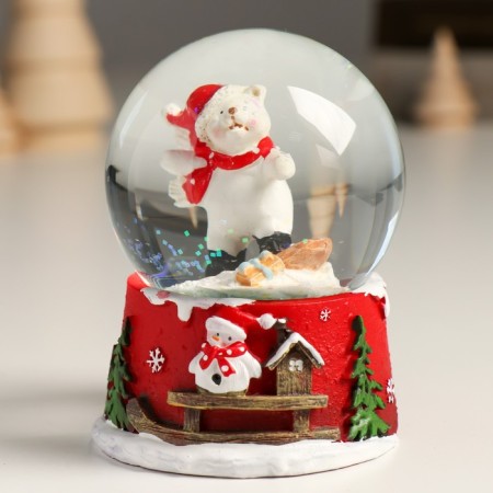 Souvenir Polystone Water Ball "White Bear on Snowboard" 7x8x9 cm-1