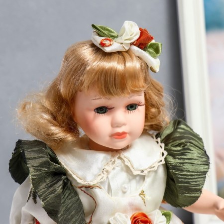 Doll Collectible Ceramics "Beatrice in a satin dress with roses" 30 cm-4