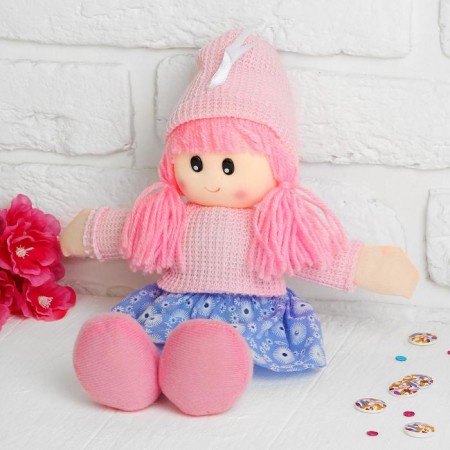 Soft toy "doll", in a hat, color mix