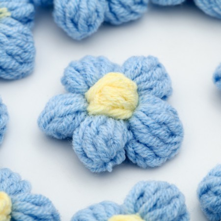 Knitted flower, set 10 pcs., Size 1 pc., 4 × 1.5 cm, blue color-2