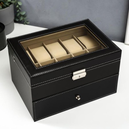 Casket for a double clock 20 departments to the leatherette "Classic" black matte 16.5x28x21 cm