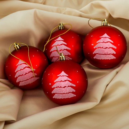 Set of balls plastic D-8 cm, 4 pcs "Christmas tree" red