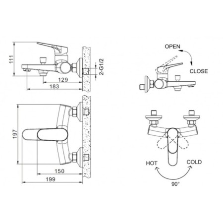 Bravat Eler bath mixer, with short pouring-1