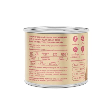 Wet food "Mnyams" "Comfortable digestion" for dogs, turkey paste, 200 g-1