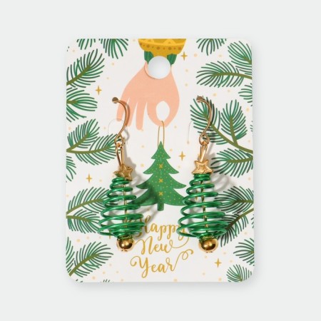 Earrings "Christmas tree" spiral, green color in gold-3
