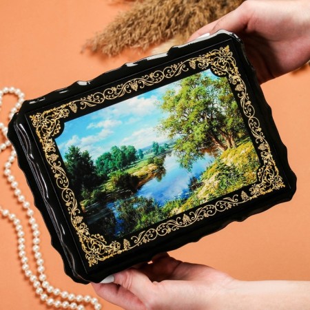 Casket "Forest Coast", 17 × 23 × 6 cm, lacquer miniature-2