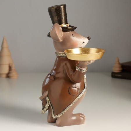 Polystone candlestick for 1 candle "Mouse in the cylinder and tailcoat" 17x10x23 cm-1