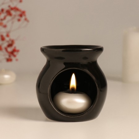Aroma lamp ceramics "Stop! It's time to catch Zen" Black 7.2x7.2x7.8 cm-5