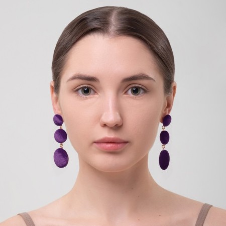 Earrings Assorted "Libero" three discs, purple color in gold-3