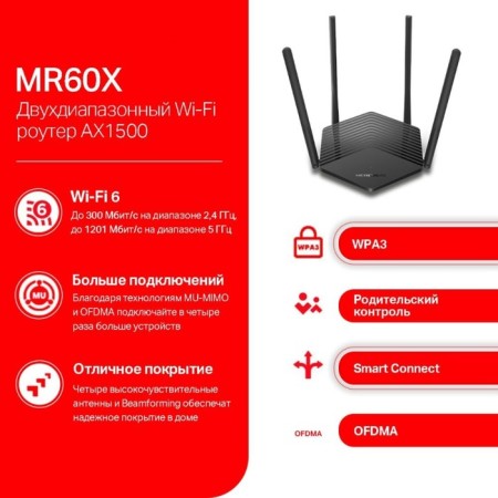 Wireless Mercusys MR60X AX1500 10/100/1000Base-TX Black-3