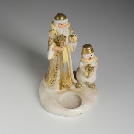 Polystone candlestick "Santa Claus in a brown fur coat with a snowman" d = 3? 5 cm 10.3x9.8x14 cm-5
