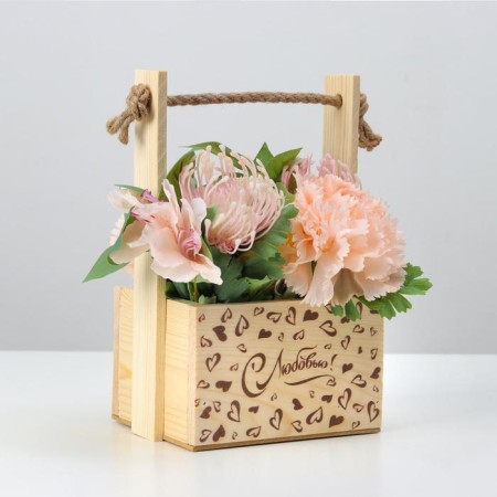 Wooden Kashpo, 15 × 12 × 8 (25) cm "With Love", pen, engraving