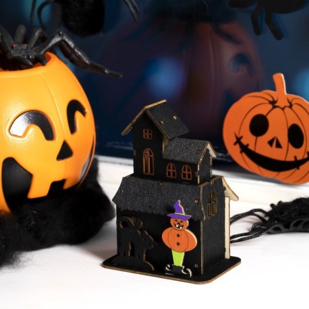 LED suspension "House with a black cat" 9 × 12 × 6 cm, plastic, batteries LR1130X3, glow warm white-1