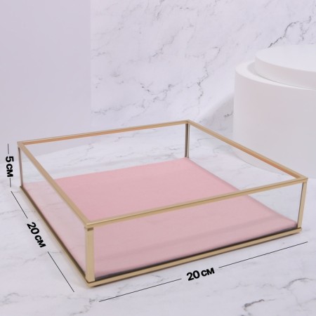 Organizer for storage "Pink RipPles", glass, 1 section, 20 × 20 × 5 cm, transparent/copper/pink color-1