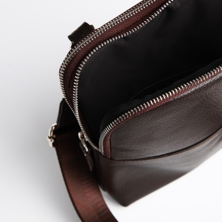 Male bag, textura over the shoulder, genuine leather, dark brown color-5