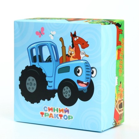 Folding gift box with 3D, blue tractor, 15x15x7 cm-1