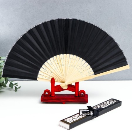 Fan bamboo, textiles h = 21 cm "monocet" in a box, black