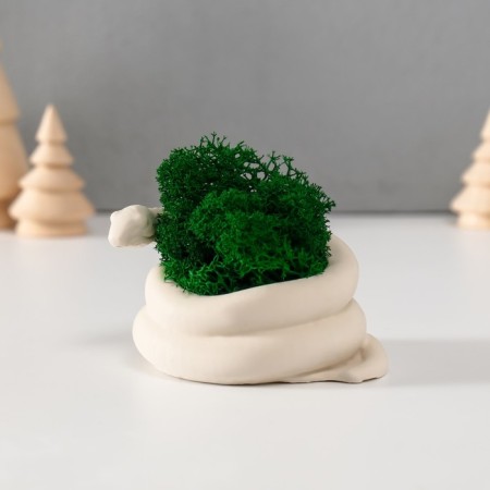 Souvenir mini "snake" twisted with moss white 7x6x4 cm (moss green stabil)-3