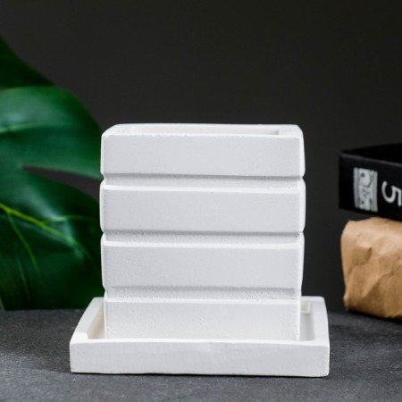 Figure Kashpo "Cuba Horizontal" with a tray, white, 0 25 l/ 8x6x6cm-2