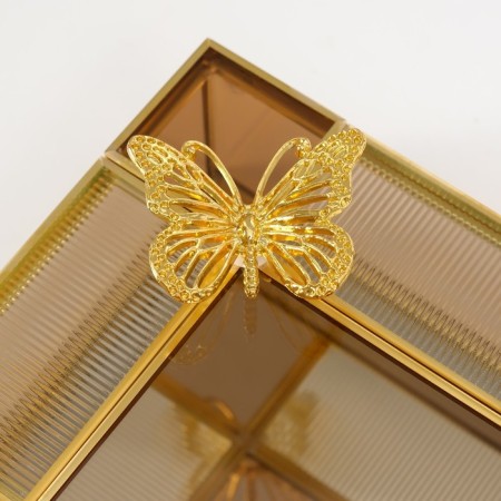 Casket Glass with a metal frame "Butterfly" rectangle caramel 12.3x20x8.3 cm-3