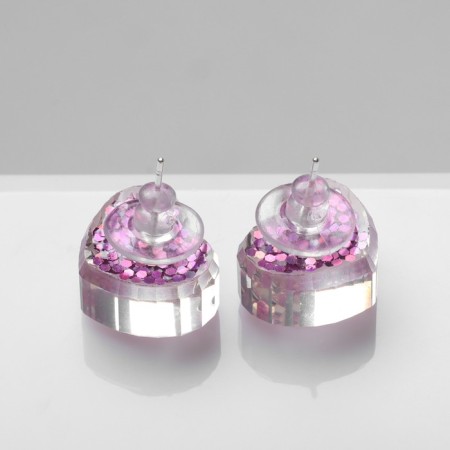 Earrings plastic "Caramel" heart confetti, pink color-1