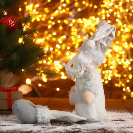Soft toy "Santa Claus in a hat with circles-long legs" 15x45 cm, silver-white-1